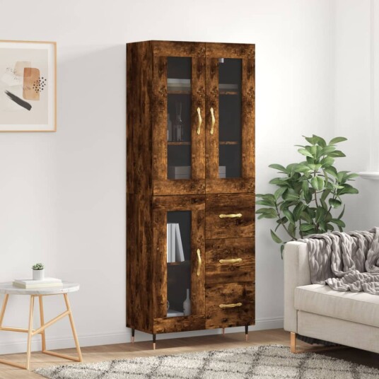 vidaXL Highboard røkt eik 69,5x34x180 cm konstruert tre 8720845480042
