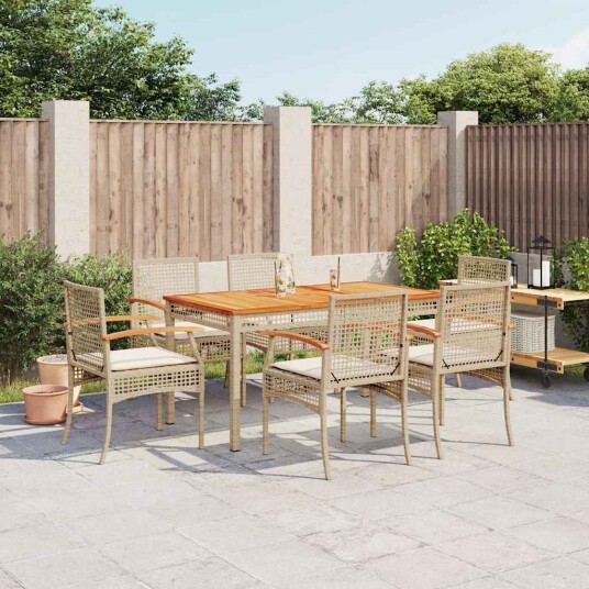 Hagespisegruppe med puter 7 deler polyrotting beige 3213581