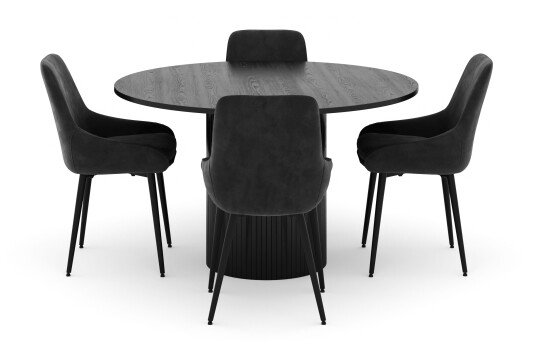 Scandinavian Choice Kopparbo Rund Spisegruppe 130 cm 4 Alsarp Spisestoler Svart