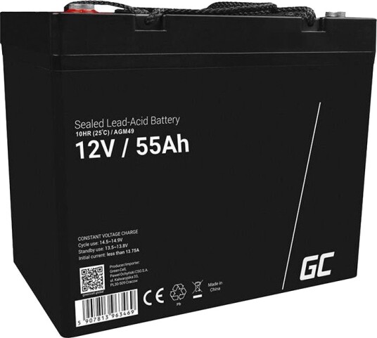 Green Cell AGM49 Vedlikeholdsfritt batteri 12V 55Ah AGM VRLA til b??t scooter gressklipper rullestol