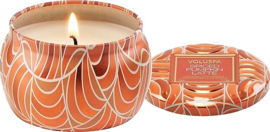 Voluspa Spiced Pumpkin Latte Mini Tin Candle 25H Orange