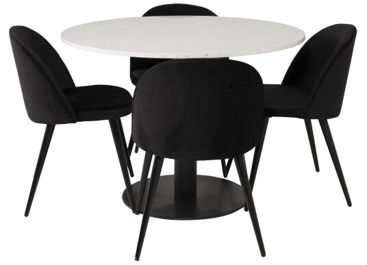 Venture Design Razzia & Velvet spisegruppe Hvit/svart 4 st stoler & bord 106 cm