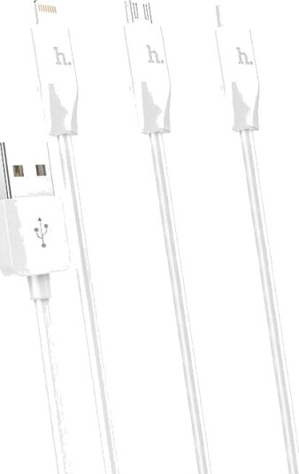 Usb-Kabel Hoco Usb-A Til Usb-C + Microusb + Lightning Hvit 6957531032069