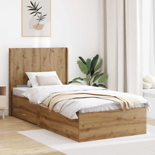 vidaXL Sengramme med oppbevaring og hodegavl Artisan eik 100 x 200 cm