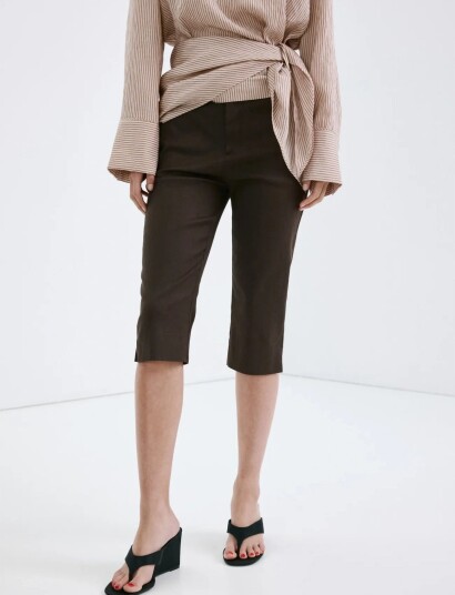 Mango Linen Capri Trousers   Brown   40