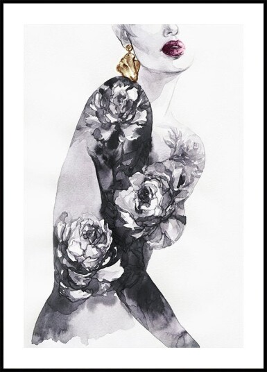 Watercolor Woman with Flowers Plakat Plakat / 30x40cm