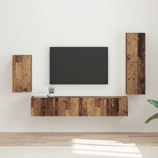 TV benksett Veggmontert 4 pcs Gammelt tre Konstruert tre