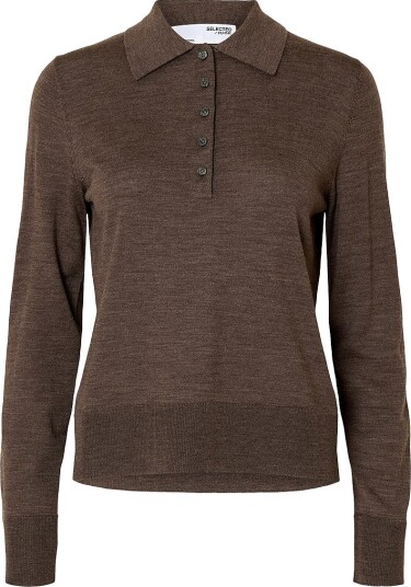 Selected FEMME Genser slfThea LS Knit Merino Collar Neck Brun