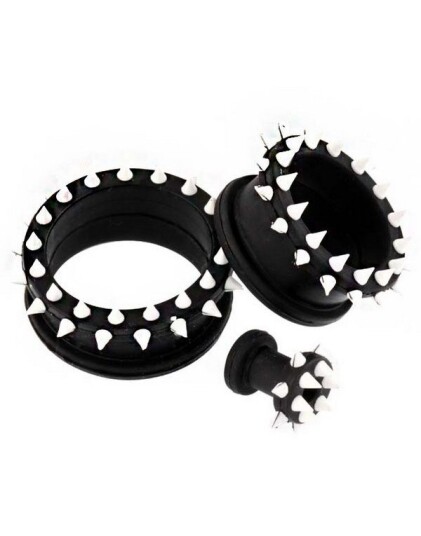Svart Piercing Tunnel med Hvite SpikeStrl 14 mm