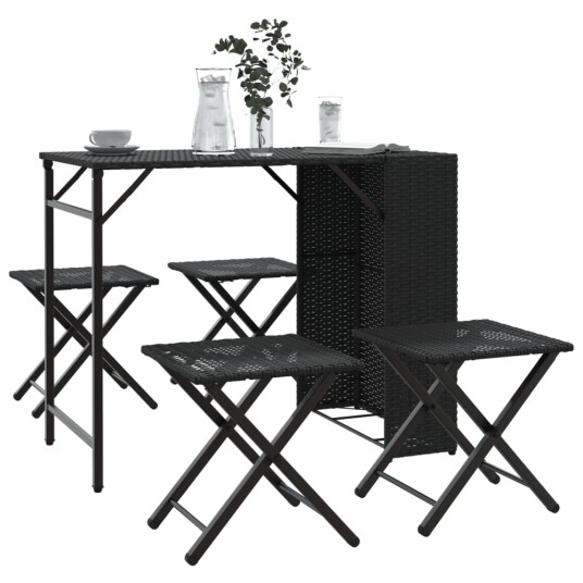 vidaXL Hagespisegruppe 5 deler sammenleggbar svart polyrotting