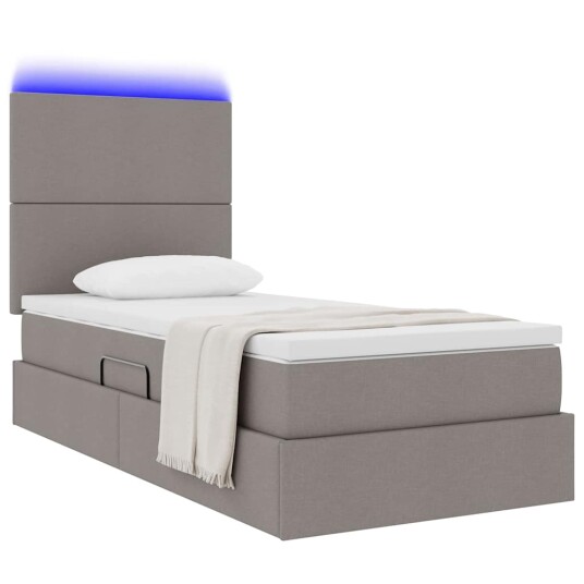 Seng med lagring og LED med LED Gråbrun 90 x 190 cm Polyester