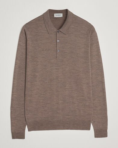 John Smedley Belper Extra Fine Merino Polo Pullover Mushroom Brown John Smedley Belper Extra Fine Merino Polo Pullover Mushroom Brown