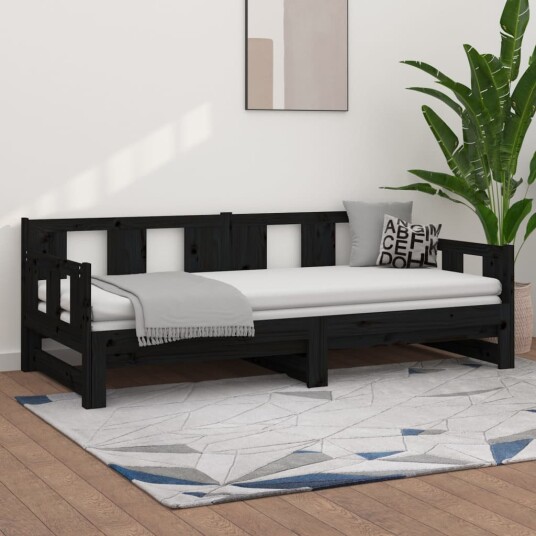 vidaXL Uttrekkbar dagseng svart heltre furu 2x(80x200) cm vidaXL Uttrekkbar dagseng svart heltre furu 2x(80x200) cm