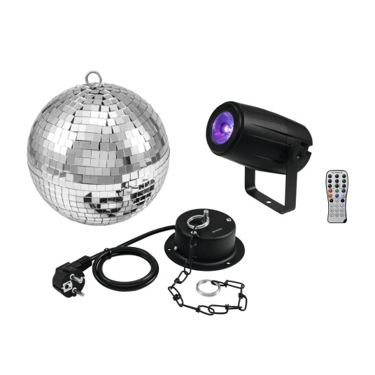 EuroLite Mirror Ball 20cm With Motor & Led Pst-5 Qcl Spot Bk