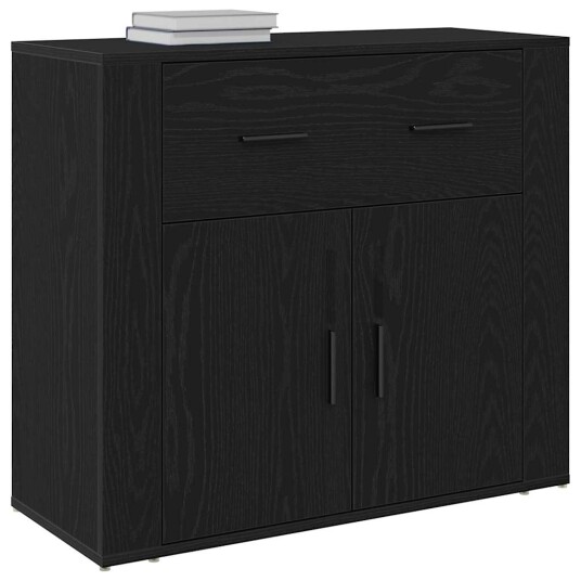 Sideboard med skuff Svart Eik 80 x 33 x 70 cm Konstruert tre Sideboard med skuff Svart Eik 80 x 33 x 70 cm Konstruert tre