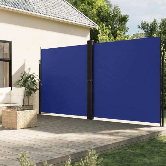 Uttrekkbar sidemarkise blå 200x1200 cm 4004851