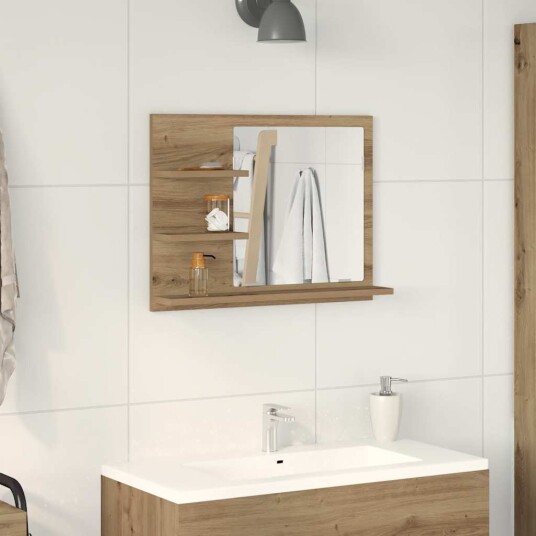 vidaXL Baderomshylle med speil artisan eik 60x10,5x45 cm
