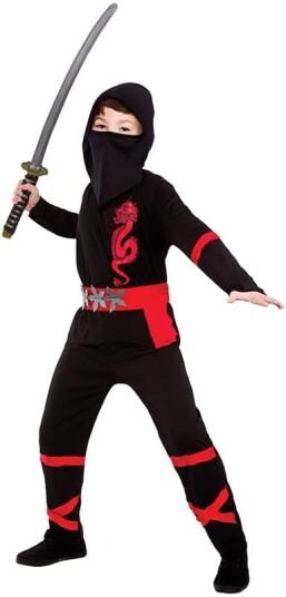 Wicked Costumes Ltd Power Ninja, Rød / Sort, 5-7 år