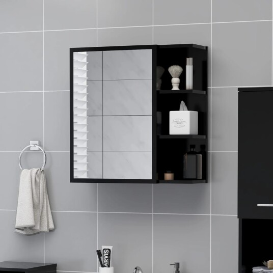 vidaXL Speilskap til baderom svart 62,5x20,5x64 cm sponplate