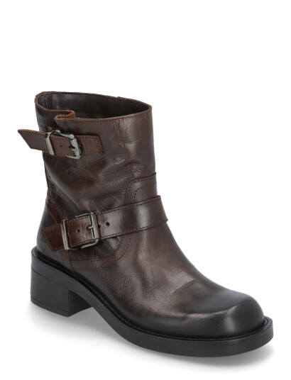 Bianco Biaharper Mid Calf Biker Boot Pull Up Leather Brown 39