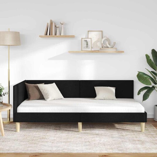 Hjørnesengramme Annet Svart 90 x 200 cm Stoff og Konstruert tre Hjørnesengramme Annet Svart 90 x 200 cm Stoff og Konstruert tre