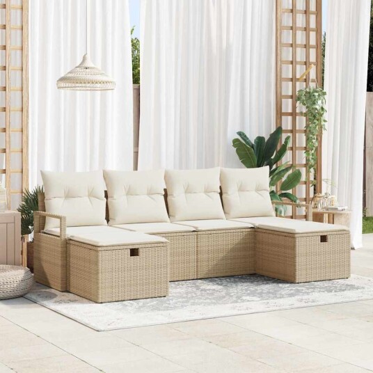 Hagesofa Set 6 pcs beige og krem 230 x 117 x 85 cm Poly rattan