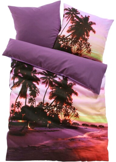 bonprix Vendbart sengetøy med strandmotiv 1 (1x 80/80cm, 1x 135/200cm),2 (2x 80/80cm, 2x 135/200cm) lilla