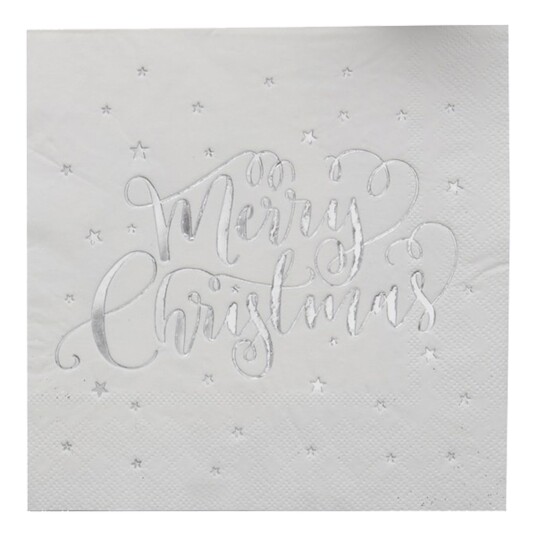 Ginger Ray Servietter Merry Christmas Sølv