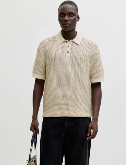Jack & Jones Jprblukingsley Knit Polo Ss Ln Beige XL