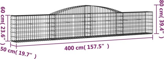 vidaXL Gabionkurv buet 400x50x60/80 cm galvanisert jern