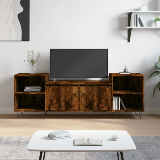 vidaXL TV-benk røkt eik 160x35x55 cm konstruert tre 8721012113848