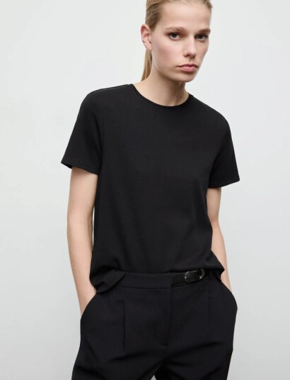 Mango Short Sleeved Cotton T Shirt Black XS