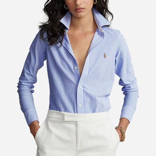 Ralph Lauren Striped Knit Oxford Shirt - Harbor Island Blue/white Ralph Lauren Striped Knit Oxford Shirt - Harbor Island Blue/white
