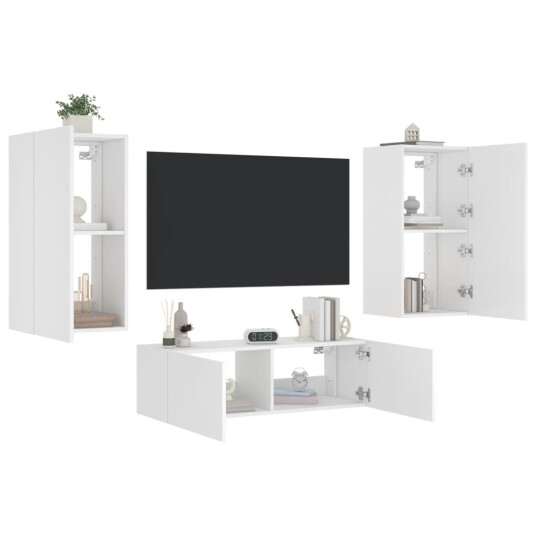 vidaXL Vegghengte TV-benker med LED 3 stk hvit 8721012472891