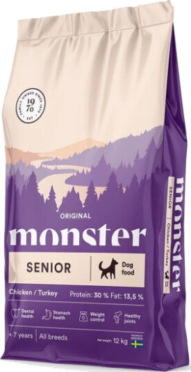 Monster Dog Senior Hundefôr med Kylling og Kalkun 12 kg