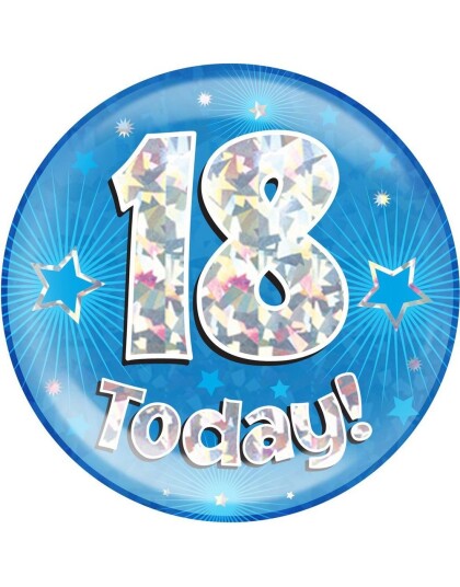 18 Today   Blå og Sølv Glitrende Kjempestor Button/Badge