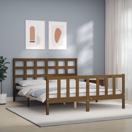 vidaXL Sengeramme med hodegavl honningbrun 5FT King Size heltre