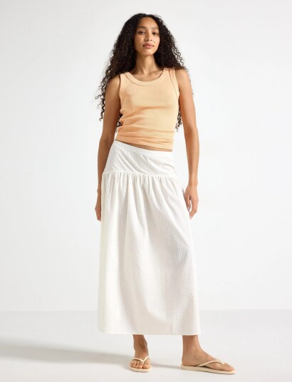 Lindex Midi Skirt In Seersucker Cream L