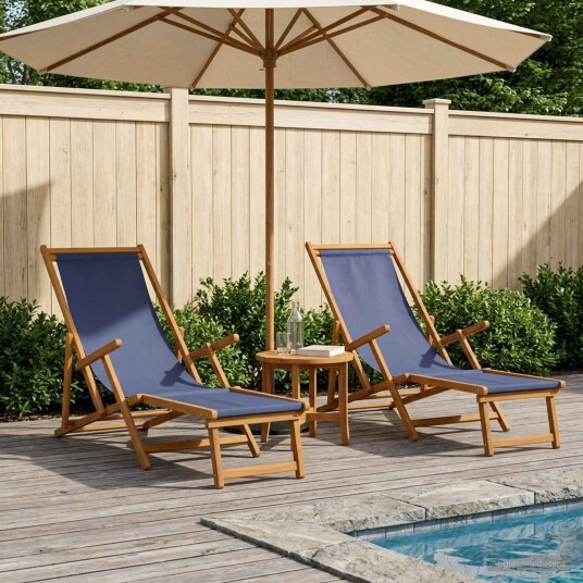 vidaXL Sammenleggbar solstol 2 pcs 3 Posisjon Solid Eucalyptus Tre Blå