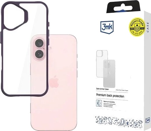 3mk Satin Armor Case+ Purple for Apple iPhone 16 Transparent