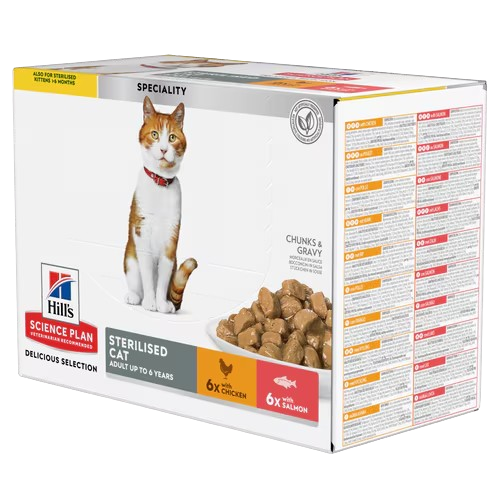Young Adult Sterilised Chicken Salmon Pouch Wet Cat Food 48 X 85 G Katt Helse Og Pels Kosttilskudd Våtfôr Hills Science Plan