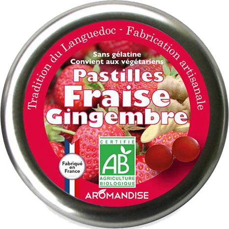 Aromandise Sugetabletter m. Jordbær & Ingefær Ø 45g