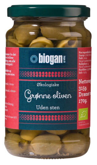 Biogan Grønne Oliven Uten Stein 340g
