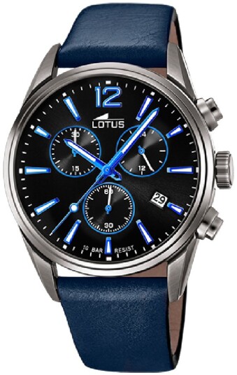 Lotus Herreklokke 18683/6 Chrono Sort/Lær Ø42 mm