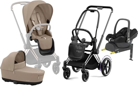 Cybex e-Priam Duovogn inkl. Maxi-Cosi CabrioFix & Base Cozy Beige/Chrome Black