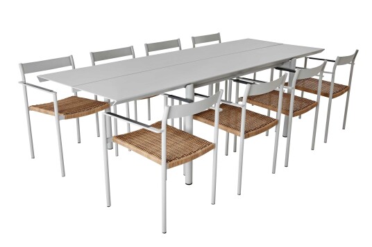 Brafab B45 & DK spisegruppe Lysegrå/natur 8 stoler & bord 250 x 92 cm