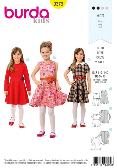 Burda 9379 - Kjole EUR: 110-140, US: 5-10