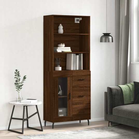 vidaXL Highboard brun eik 69,5x34x180 cm konstruert tre 8720845928995