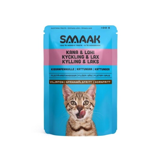 Smaak Cat Kitten Chicken Salmon Pouch 100 G