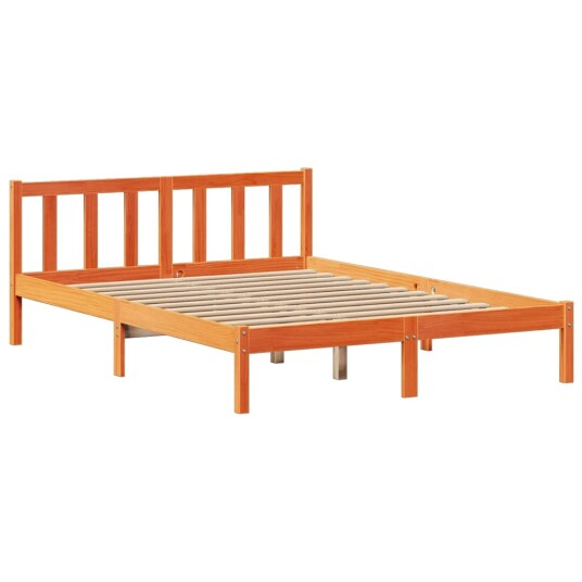 Seng med bokhylle uten madrass voksbrun 135x190 cm heltre furu 8721158605047